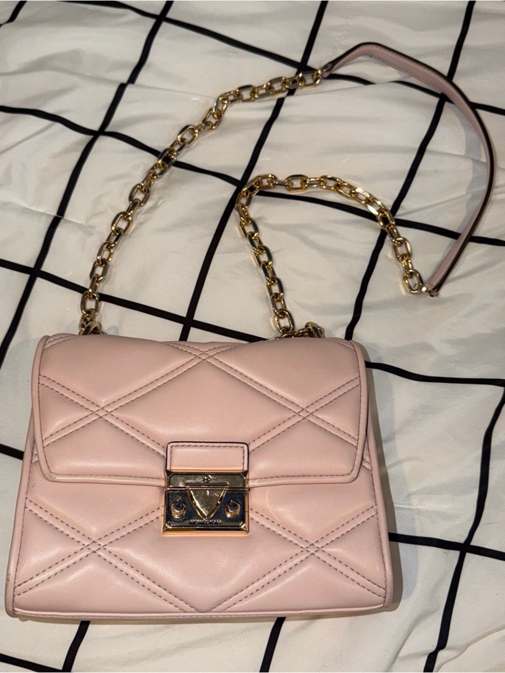 Michael Kors Quilted Pink Chain Crossbody Bag with Gold Hardware